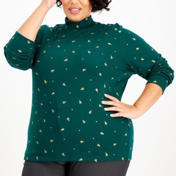 Karen Scott Plus Size Metallic Tree-Print Top Spruce Night 2X - Picture 1 of 3
